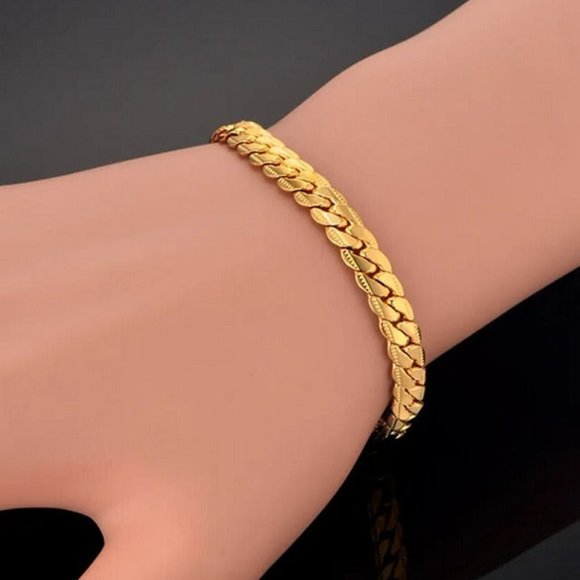 8" Womens 18K Gold Chain Link Bracelet 8 inch 18 Karat Silver Stamped Jewelry - Picture 2 of 9